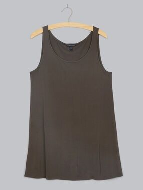Eileen Fisher Renewed Stretch Silk Jersey Tank Olive SZ SM